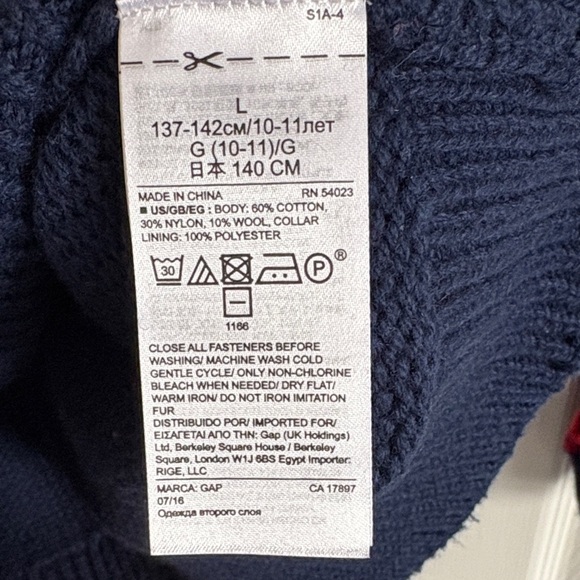 GAP Kids Red & Navy Patterned Long Sleeve Sweater Fleece Lined Collar Size L/10 - Picture 5 of 6